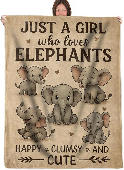 Elephant Throw Blanket Gifts for Boys Girls Kids Adults, Just a Girl Who Loves Elephants Flannel Blankets for Travel Sofa Living Room Decor 50"X60"
