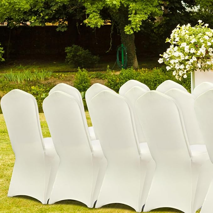 VEVOR 100 PCS Beige Chair Covers Polyester Spandex Chair Cover Stretch Slipcovers for Wedding Party Dining Banquet Chair Flat-Front Covers