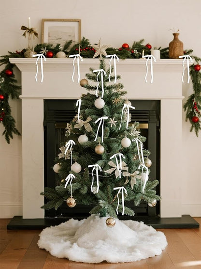 SIMISI RIBBON 24 Pcs White Velvet Christmas Tree Bows Door Garland Decor Vintage Wreath Bow (3/8'' Wide, 5 * 7 inch)