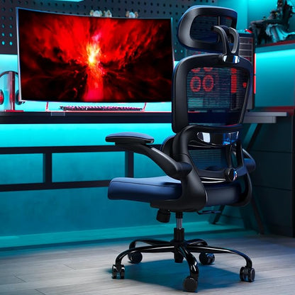 TRALT Office Chair Ergonomic Desk Chair, 330 LBS Home Mesh Office Desk Chairs with Wheels, Comfortable Gaming Chair, High Back Office Chair for Long Hours (Dark Blue)