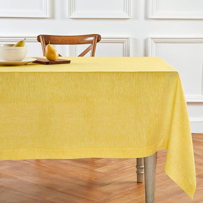 Solino Home Linen Tablecloth 60 x 144 Inch - 100% Pure Linen Chambray Lemon Yellow Table Cloth for Rectangle Tables - Athena, Machine Washable Tablecloth