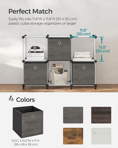 SONGMICS Storage Cubes, Set of 6 Storage Bins with Handles, Foldable Oxford Fabric and Non-Woven Fabric Storage Boxes, 10.2 x 10.2 x 11 Inches, Fit Cube Storage Unit, Misty Gray URFB126G01