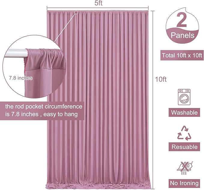 10x10 Dusty Pink Backdrop Curtain for Parties Wedding Wrinkle Free Pink Photo Curtains Backdrop Drapes Fabric Decoration for Birthday Party Baby Shower 5ft x 10ft,2 Panels