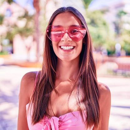 SUNOVELTIES 18 Heart Shape Rimless Sunglasses Transparent Candy Color Party Glasses Colored Eyewear for Women