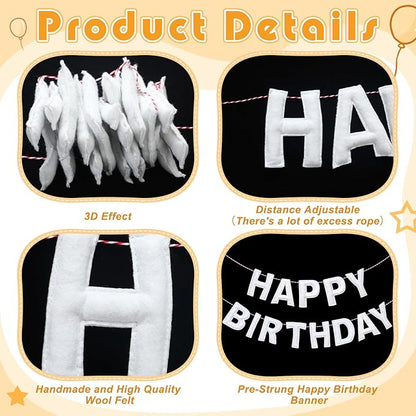 Felt Happy Birthday Garland Rainbow Banner Reusable Happy Birthday Sign Party Supply for Party Decor(White Color,Normal)