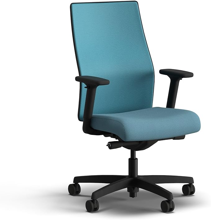 HON Ignition 2.0 Mid Back Task Chair, Spectrum Mesh, Advanced Synchro-Tilt Control, Office Chair with Lumbar Support, Height and Width Adjustable Arms, Black Frame, Sky