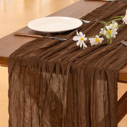 Socomi Brown Coffee Cheesecloth Table Runner Fall Thanksgiving Boho Rustic Gauze 120 inch 10FT Cheese Cloth Runner for Wedding Party Baby Shower Birthday Home Decor Holiday Decorations