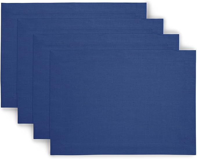 Solino Home Linen Placemats Set of 4 - Indigo Blue Placemats 14 x 19 Inch - 100% Pure Linen Table Place Mats for Fall, Autumn, Christmas, Holiday, Winter, New Year - Fete