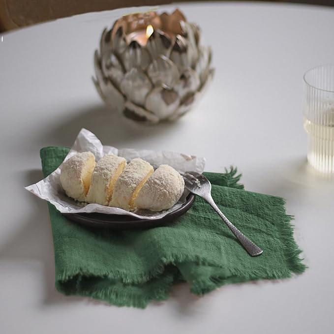 Handmade Cloth Napkins 100% Cotton Napkins with Fringe，Delicate Handmade Cloth Napkins for Dinners, Parties, Weddings and More，18 x 18 Inch Set of 6 - Green