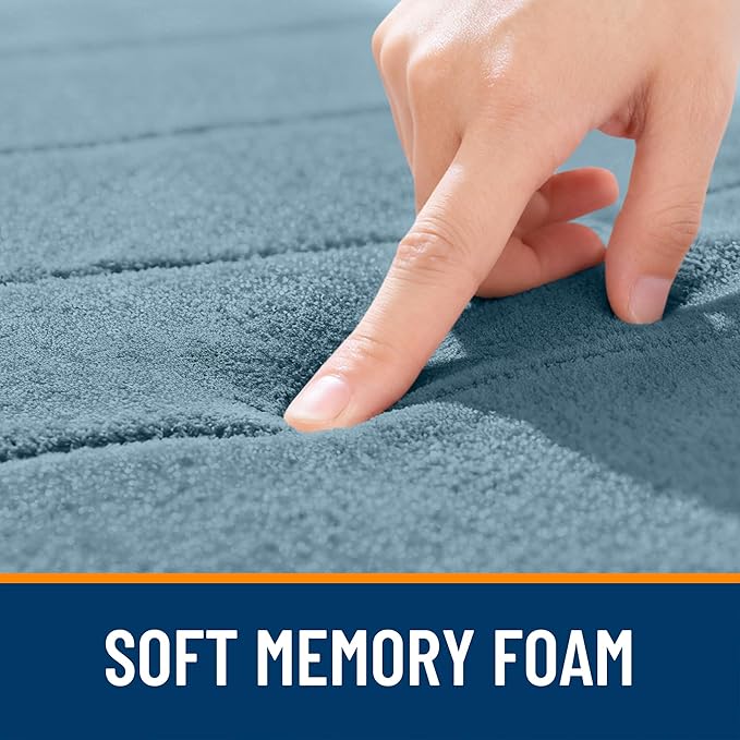 OLANLY Memory Foam Bath Mat 34x21, Super Soft Absorbent Bathroom Rugs, Quick Dry, Machine Washable Shower Floor Rugs, Bathmat Carpet, Bathroom Home Decor Accessories, Airy Blue