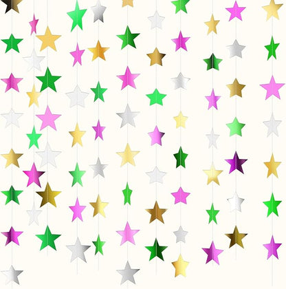 Patelai Glitter Star Garland Banner Christmas Decor 130 Feet Star Hanging Bunting Banner Twinkle Backdrop for Homecoming Classroom Wedding Birthday Halloween Party Supplies(Green,Pink,Gold,Silver)