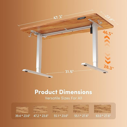 FEZIBO 48 x 24 Inchs Electric Standing Desk, Height Adjustable, Sit Stand Up, Computer Office Desk with Splice Board, White Frame/Light Rustic Top