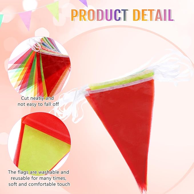 100 Feet Pennant Banners Flags 75 Solid String Triangle Flags for Grand Opening, Carnival Theme Birthday Party Decoration Outdoor Events Classroom Decoration(Bright Color)