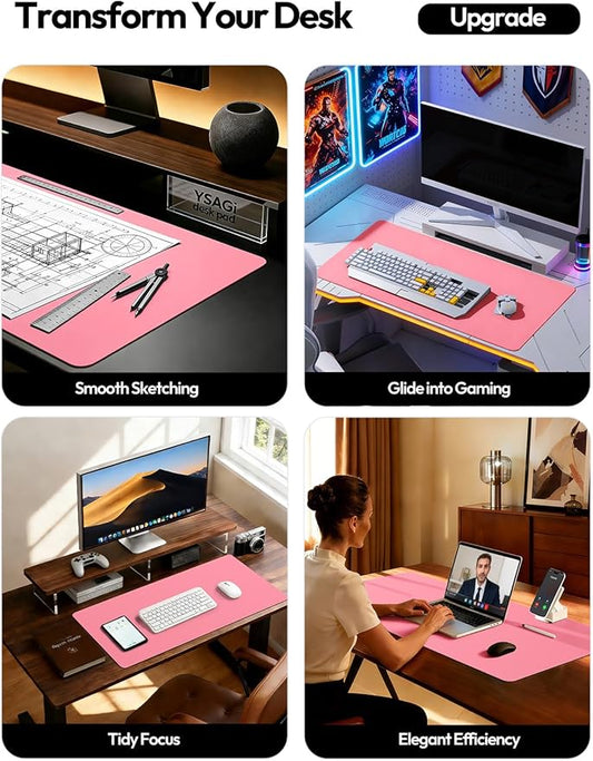 YSAGi Leather Desk Pad Protector, Large Mouse Pad, Non-Slip PU Leather Desk Blotter, Laptop Desk Pad/Mat, Waterproof Writing Pad for Office and Home (23.6" x 13.8", Pink)