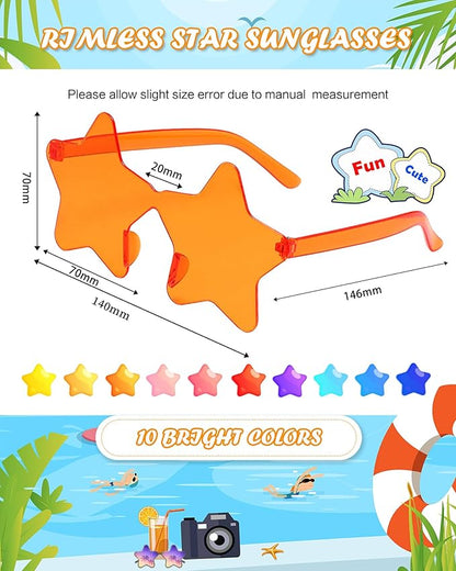 40 Pairs Rimless Star Sunglasses Bulk Wholesale Transparent Candy Color Star Glasses for Women Men Party Favors