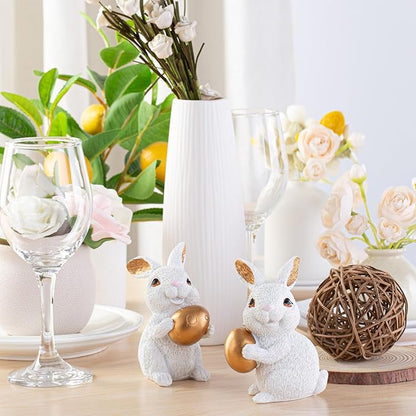 MAIBAOTA Polyresin Bunny Decor with Resurrection Eggs Easter Decoration for Home Spring Decoration for Home Table Decor Rabbit Figurines