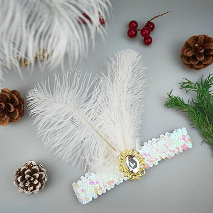 Feather Headpiece Sequins Headbands 1920s Flapper Showgirl Headpieces for Women Girls Carnival Party Accessories