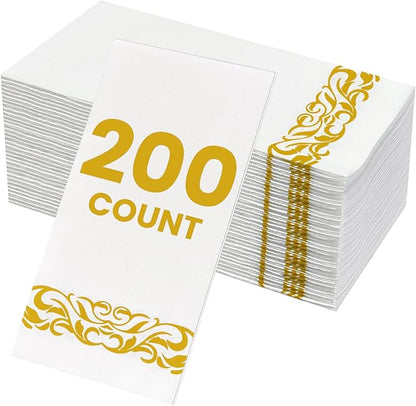 200 Pack Napkins Disposable Guest Towels Linen-Feel Decorative Napkins Soft and Absorbent Dinner Paper Hand Towels for Bathroom Party Powder Room Hotel Fancy Restaurant (200 Gold Floral)
