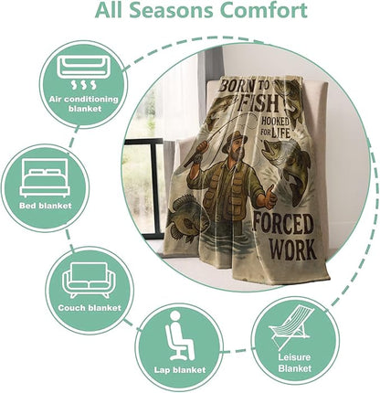 Fishing Lover Throw Blanket Gifts for Boys Girls Kids Adults, Fisherman and Bass Flannel Blankets for Travel Sofa Living Room Decor 60"X80"