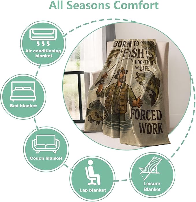 Fishing Lover Throw Blanket Gifts for Boys Girls Kids Adults, Fisherman and Bass Flannel Blankets for Travel Sofa Living Room Decor 40"x50"