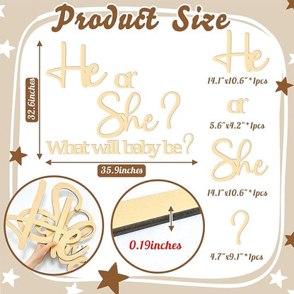 Large Gender Reveal Party Decor for Backdrop Decals Wooden He or She What Will Baby Be Balloon Arch Decor Babys Shower Sign Colorable Baby Gender Girl or Boy Party Decals Pregnancy Banner Photo Props