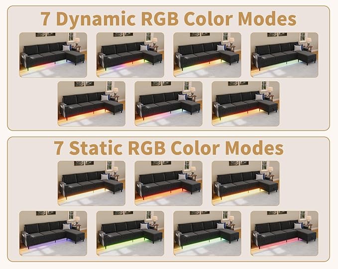 Smart Sectional Couches for Living Room, 6 Seat U/L Shaped Sectional Sofa with RGB Light/Charging, Modern Living Room Furniture for Apartments/Office/More (Dark Grey)