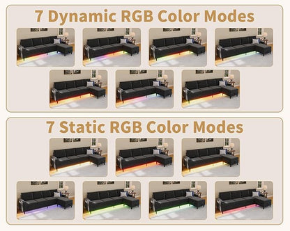Smart Sectional Couches for Living Room, 6 Seat U/L Shaped Sectional Sofa with RGB Light/Charging, Modern Living Room Furniture for Apartments/Office/More (Dark Grey)