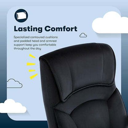 Serta Comfort Classic Executive Office Chair, Ergonomic Mid-Back Computer DeskChair with Lumbar Support, Semi-Plush Cushion and Body Pillows, Padded Armrests, Swivel Base, Black Velvet Fabric