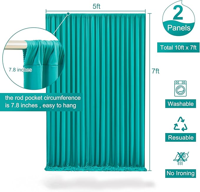 Turquoise Backdrop Curtain for Parties Wrinkle Free Photo Curtains Backdrop Drapes Fabric Decoration for Baby Shower Wedding Birthday Party 5ft x 7ft,2 Panels