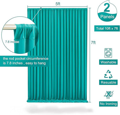 Turquoise Backdrop Curtain for Parties Wrinkle Free Photo Curtains Backdrop Drapes Fabric Decoration for Baby Shower Wedding Birthday Party 5ft x 7ft,2 Panels