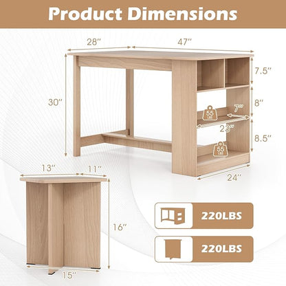 Giantex 5-Pieces Dining Table Set for 4, Kitchen Table Set with Side Storage Shelf, 4 Square Stools, Space-Saving Dining Furniture for Dinner, Dinette, Living Room, Apartment, Restaurant (Natural)