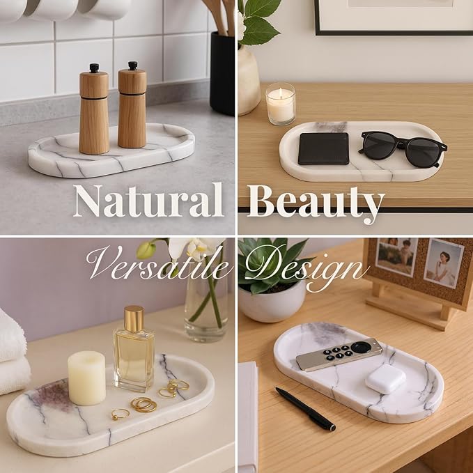 Handcrafted Marble Tray – Bathroom Counter Organizer, Jewelry Tray, Perfume Organizer & Decorative Tray for Vanity Accessories, Coffee Table Decor & Bathroom Countertop (Oval, Leilac)
