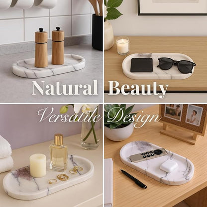 Handcrafted Marble Tray – Bathroom Counter Organizer, Jewelry Tray, Perfume Organizer & Decorative Tray for Vanity Accessories, Coffee Table Decor & Bathroom Countertop (Oval, Leilac)