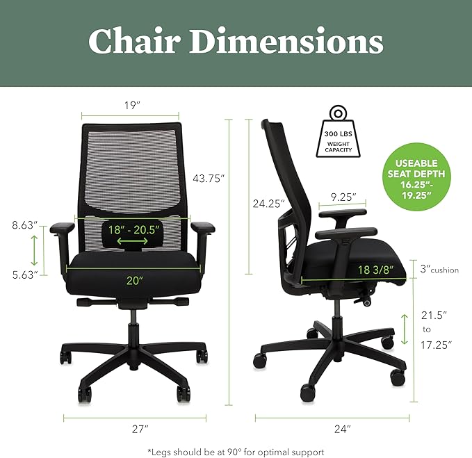 HON Ignition 2.0 Mid Back Task Chair, Spectrum Mesh, Advanced Synchro-Tilt Control, Office Chair with Lumbar Support, Height and Width Adjustable Arms, Titanium Frame, Pear