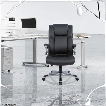 COLAMY Leather Executive Office Chair- High Back Home Computer Desk Chair with Padded Flip-up Arms, Adjustable Tilt Lock, Swivel Rolling Ergonomic Chair for Adult Working Study-Black, Set of 2