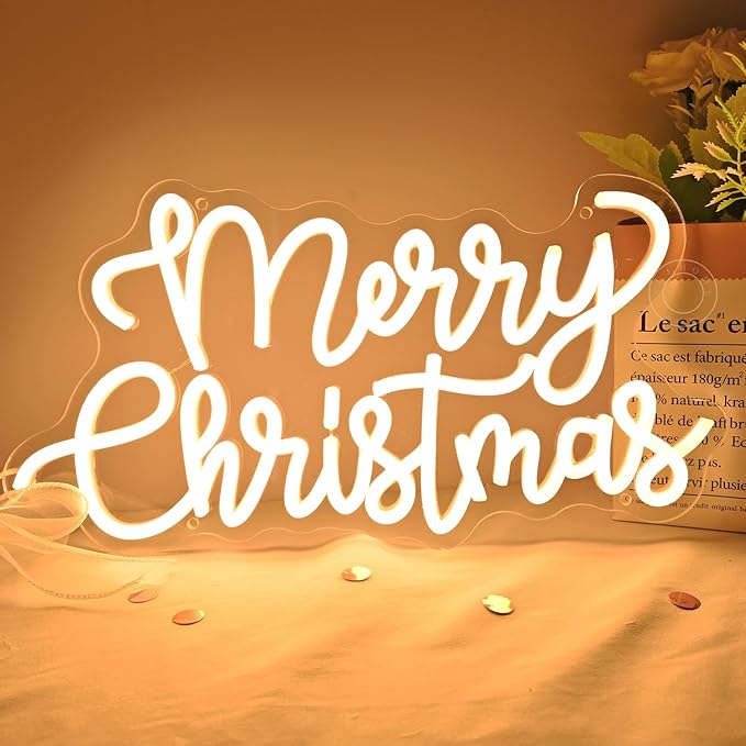 SYLHOME Merry Christmas LED Neon Light Sign Tree Bedroom Living Room Desk Window Wall Decor Sign Shop Bar Office Christmas Party 5V USB Night Light Indoors 15.75"X8.3"