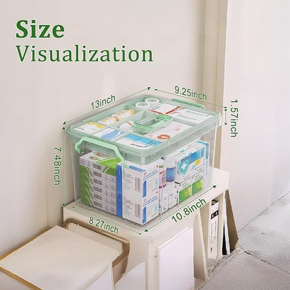 15QT Clear Medicine Organizer Box with Handle, Plastic Medicine Container with Tray First Aid Box Empty, Thickened Medicine Storage Organizer Multipurpose Medication Organizer Storage