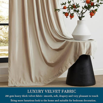 PRIMROSE Champagne Velvet Curtains 72 inch Long for Living Room,Set of 2 Panels Blackout Rod Pocket Back Tab Window Treatment Room Darkening Heavy Decorative Curtains Drapes for Bedroom