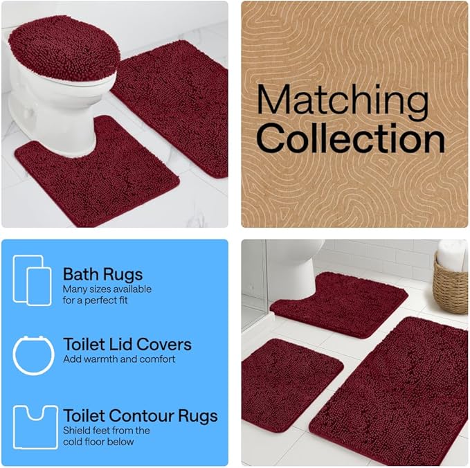GORILLA GRIP Bathroom Rug Sets, Soft Chenille 2 Piece Area Rugs Set, Toilet Base Mat and 30x20 Carpet, Absorbent Microfiber Washable Mats Dry Quickly, Home Décor and Bath Room Accessories, Burgundy
