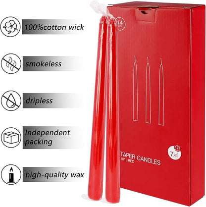 14 Pack Tall Taper candles-10 inch Red Unscented Candles with 8-Hour Burn Time for Christmas, Weddings, New Year Celebrations, Festive Gatherings