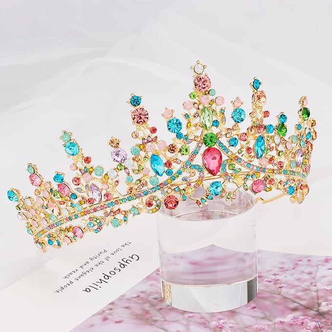 TOBATOBA Tiaras for Women, Multicolor Tiara Gold Crowns for Women, Wedding Tiara for Bride Queen Crown, Royal Princess Quinceanera Headpieces for Birthday Prom Pageant Halloween Cosplay Accessories