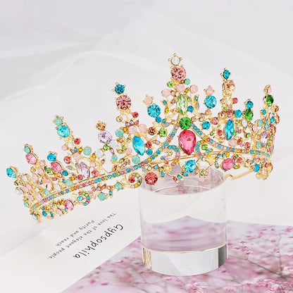 TOBATOBA Tiaras for Women, Multicolor Tiara Gold Crowns for Women, Wedding Tiara for Bride Queen Crown, Royal Princess Quinceanera Headpieces for Birthday Prom Pageant Halloween Cosplay Accessories