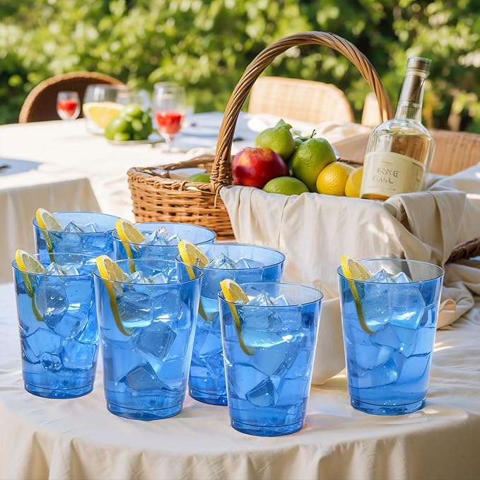 DaYammi 100 Pack Clear Blue Plastic Cups 10 Oz, Blue Cups for Party Disposable Wine Glasses Heavy Duty Disposable Tumblers Drinking Cocktail Glasses for Wedding Hanukkah Christmas