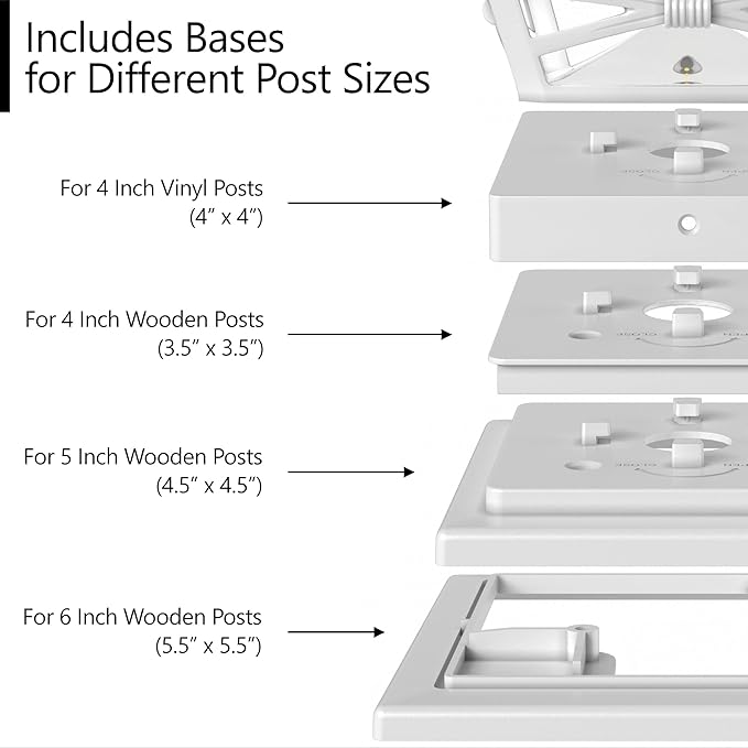 Davinci Lighting Renaissance Solar Outdoor Post Cap Lights - Includes Bases for 4x4 5x5 6x6 Posts - Bright LED Light - Pearl White (4 Pack)