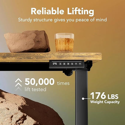 HUANUO 32" Small Electric Standing Desk Adjustable Height, 4 Memory Height Settings, Sit Stand Up Desk for Home Office & Computer Workstation, Vintage Brown