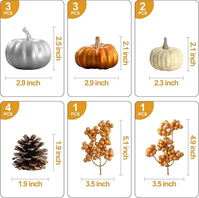 Artgar Pumpkin Decor - Halloween Pumpkin Set - 14 PCS Fall Decor Set - Including Mini Pumpkins, Pinecones, Foam Berries for Home DIY Table Centerpieces Fall Halloween Thanksgiving Filler Decor