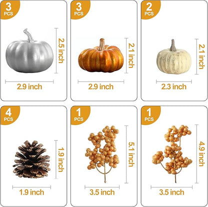 Artgar Pumpkin Decor - Halloween Pumpkin Set - 14 PCS Fall Decor Set - Including Mini Pumpkins, Pinecones, Foam Berries for Home DIY Table Centerpieces Fall Halloween Thanksgiving Filler Decor