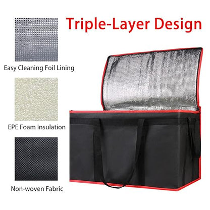 Insulated Food Delivery Bag with Hard Bottom - Extra Stable and Durable Catering Bag, 3XL Thermal Cooler Tote for Hot and Cold Food Transport - Ideal for High-Volume and Restaurant Deliveries