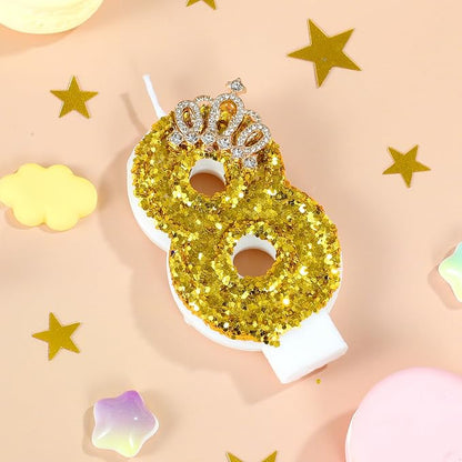 Gold Birthday Candle Crown Number 8 Candle with Sequins Cake Candles Cupcake Decorations Party Decor for Anniversary Celebrations Supplies