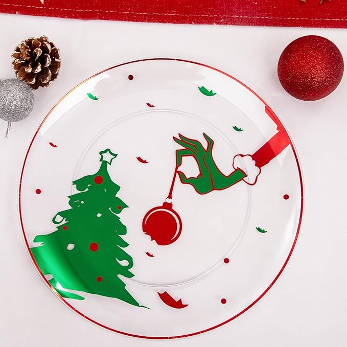 I00000 60Pcs Christmas Plastic Plates - Disposable Clear Plastic Plates Include 10.25'' Dinner Plate,7.5'' Dessert Plate for Christmas Party Supplies Wedding Birthday